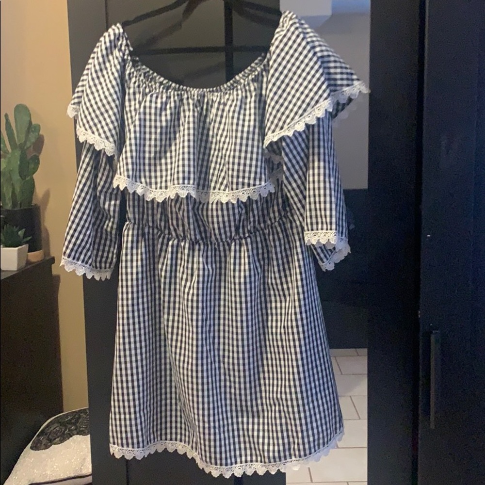Off the shoulder gingham ruffle dress